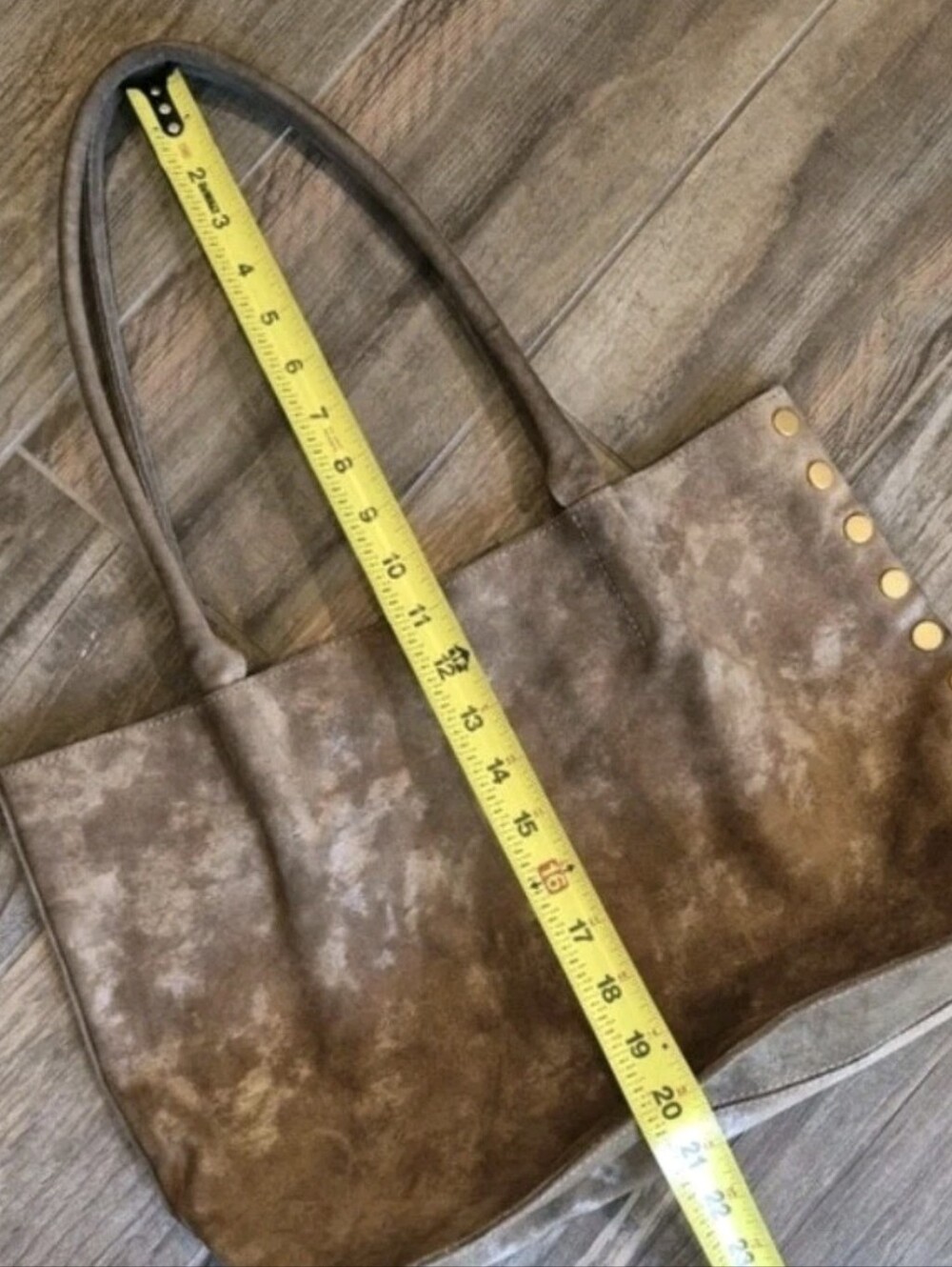 Hammitt Brown Metallic Shimmer Suede Brushed Gold Rivets Oliver Tote Bag - Picture 9 of 15